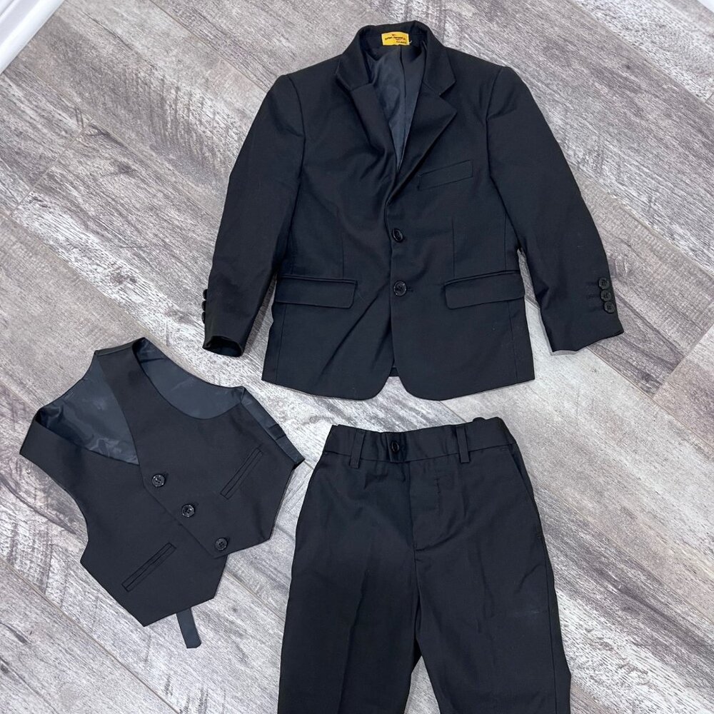 Boy's Kids Toddler Wedding Suit Blazer Jacket Vest Pants Black ( 3T )